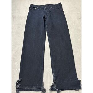 Levi's 501 Jeans Black Wash Button Fly Distressed Raw Hem Mens 34x32